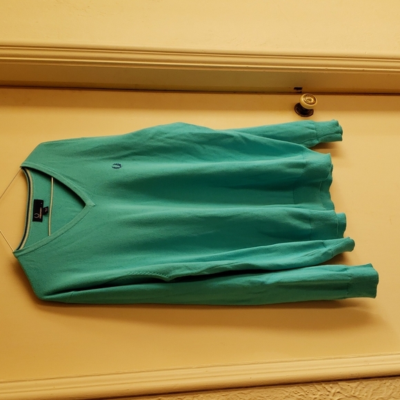 Fred Perry Men's V-neck Teal Sweater 100% Cotton Size: L - Picture 2 of 5